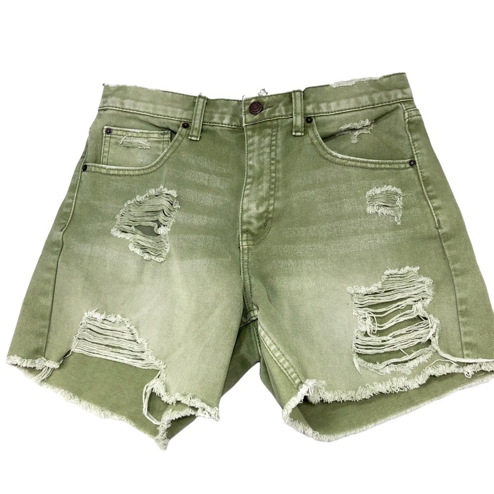 UO BDG Dropped Waist Ripped Shorts Olive Green Sz 25 High Rise Casual Boho Beach